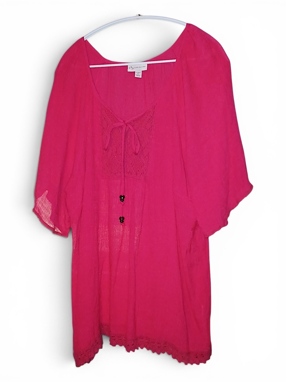 Women's Plus Size Boho Tie-Front Crochet Tunic in Red